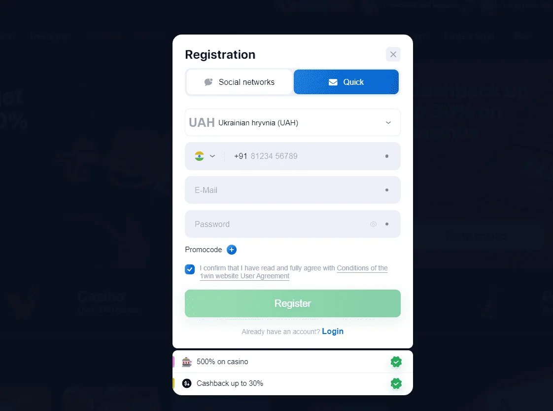 1win registration